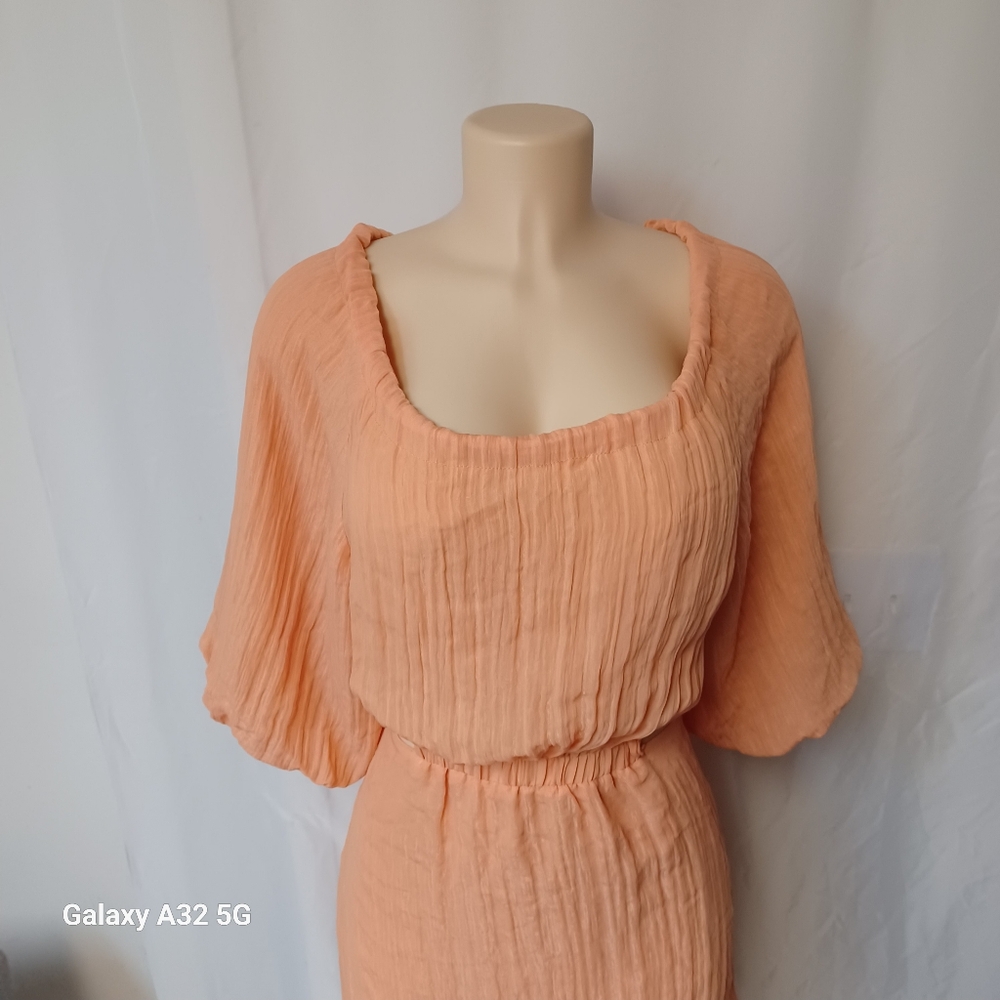 Dee Elly Backless Size S Peach Pleated Dress - Picture 5 of 10